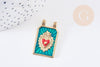 Pendentif rectangle émaillé oeil protecteur coeur sacré acier 304 inoxydable doré PVD 32mm, x1 (G10531)