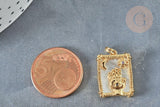 Pendentif rectangle main mauvais œil mystique nacre laiton doré zircon 18K,Pendentif doré carte de tarot, x1 (G7378)
