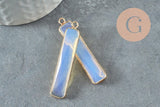 Pendentif rectangle opalite facettes laiton doré 46.5mm, pendentif pierre opale de laboratoire, x1 G2523