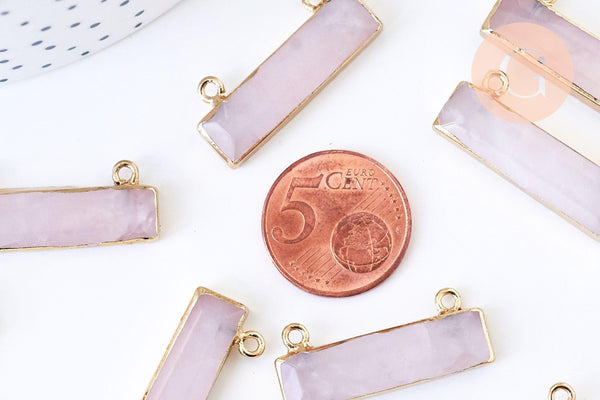 Pendentif rectangle quartz rose naturel 30.5mm,pendentif bijoux, pendentif quartz rose naturelle, x1 G5712