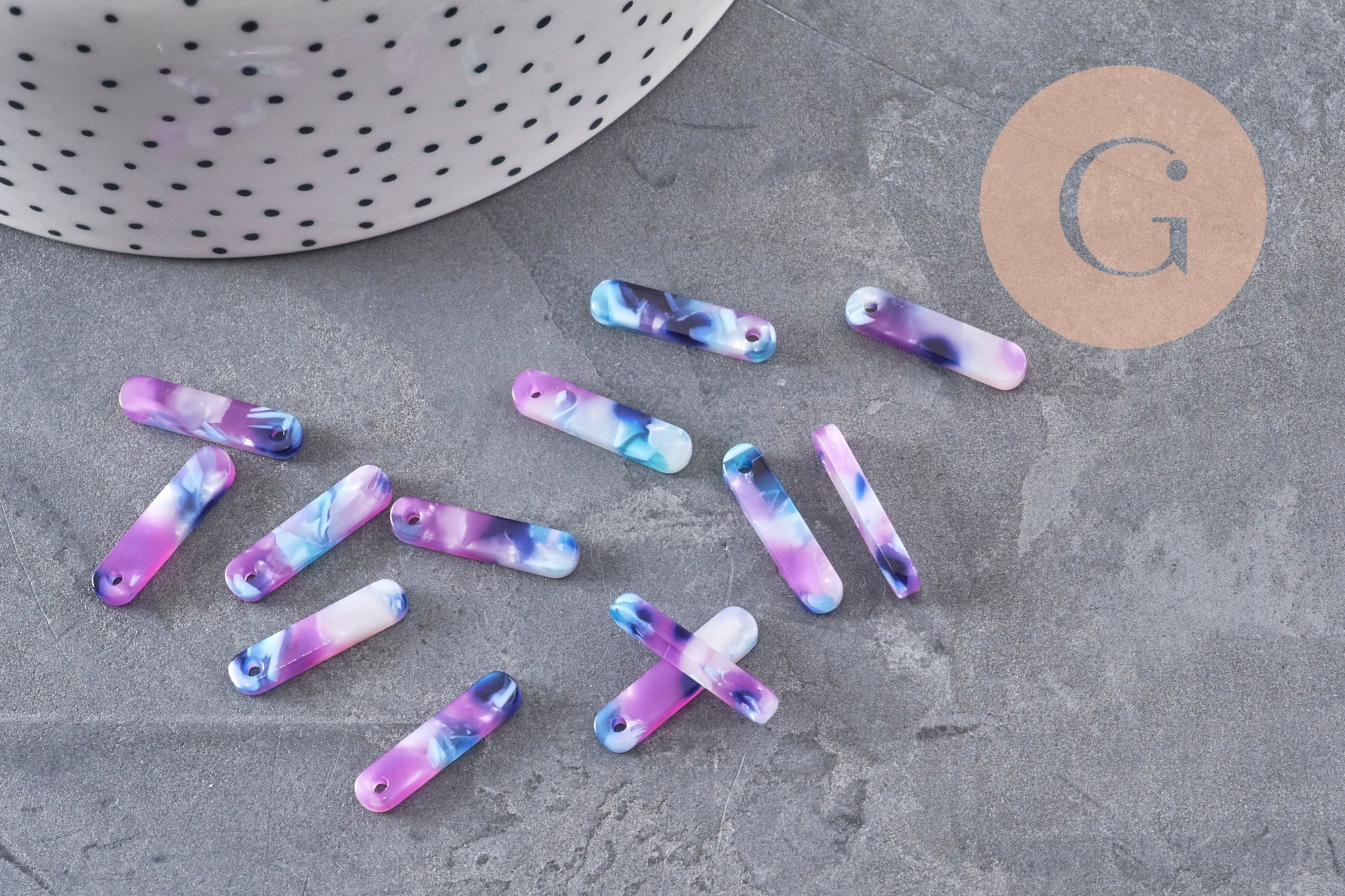 Pendentif rectangle violet bleu acétate 19.5mm, x10 (G3087)