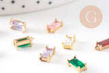 Pendentif rectangle doré 24 carats zircon multicolore,pendentif cristal, pendentif doré cristal, création bijoux,4x9mm, x10 (G3232)