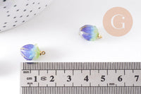 Pendentif résine fleur séchée bleue 33mm, pendentif fleur de rose et or, x1 (G5698)