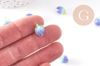 Pendentif résine fleur séchée bleue 33mm, pendentif fleur de rose et or, x1 (G5698)