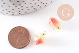 Pendentif résine fleur séchée rose rouge 33mm, pendentif fleur de rose et or, x1 (G6726)