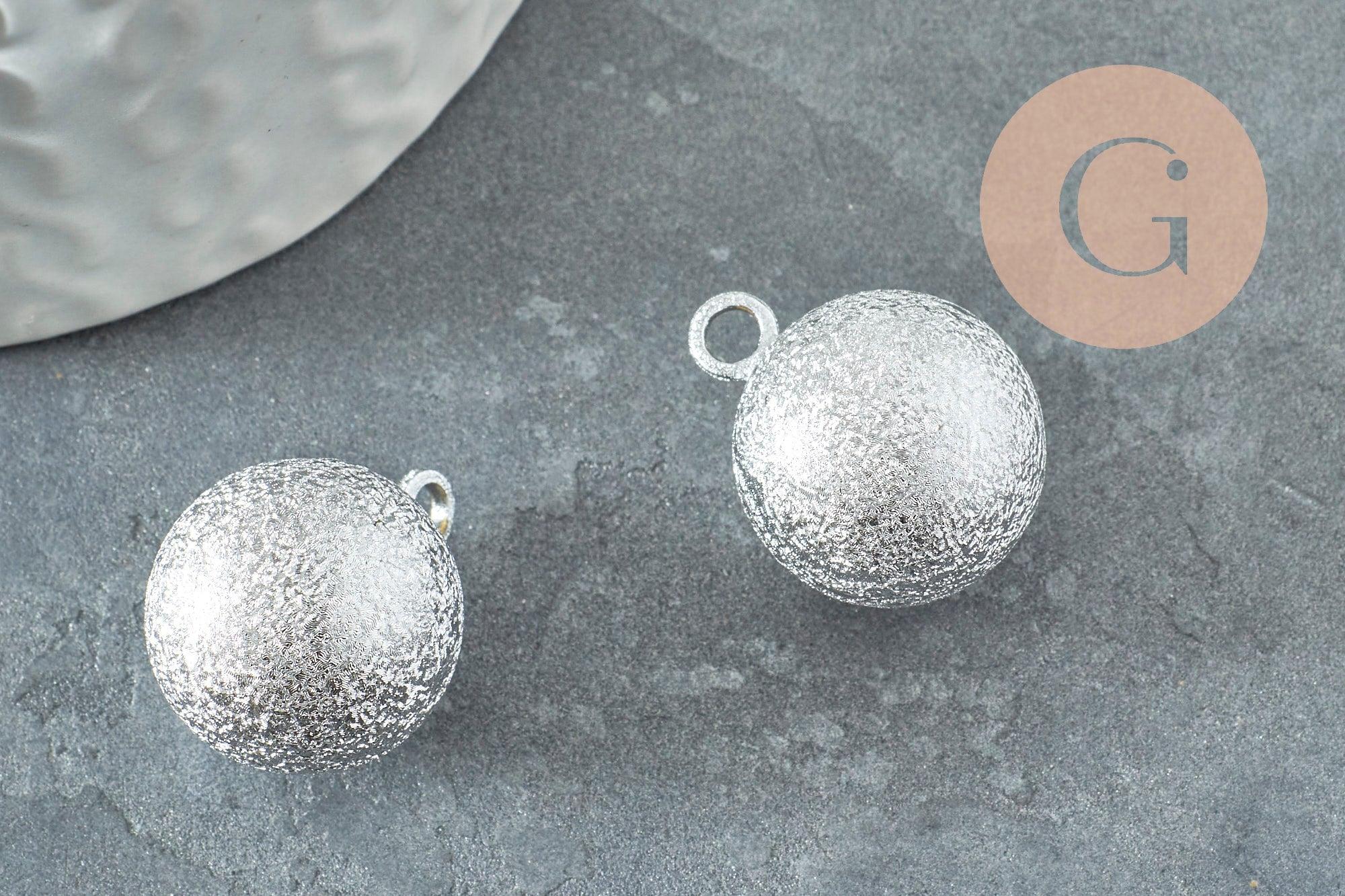 Pendentif rond Bola harmonie carillon en laiton platine sablé 22mm, x1 (G9489)