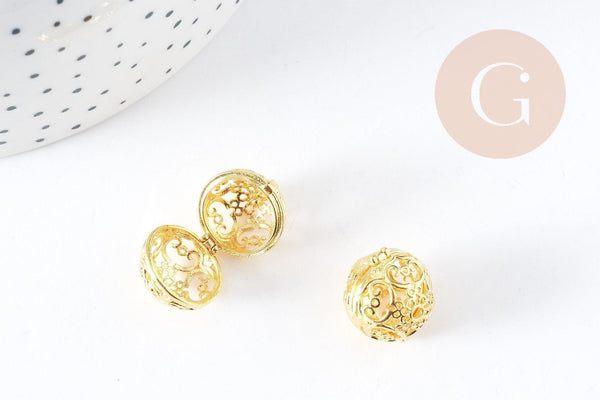 Pendentif rond Bola harmonie carillon laiton doré 17mm (DIAMETRE INTERIEUR 12 MM), x1 (G6607)