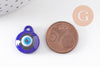 Pendentif rond Mauvais Oeil verre artisanal bleu 12mm,création bijoux chance, x1 (G3236)