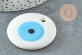Pendentif rond Mauvais Oeil verre blanc 50mm, x1 (G9437)