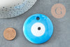 Pendentif rond Mauvais Oeil verre bleu ciel 50mm, x1 (G9444)