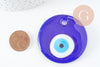 Pendentif rond Mauvais Oeil verre bleu roi 50mm, x1 (G9445)