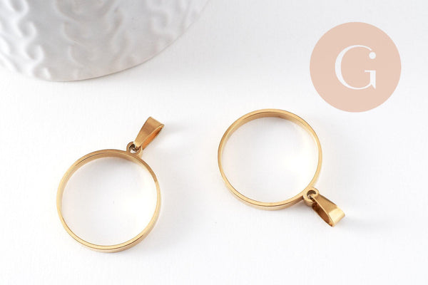 Pendentif rond acier 201 inoxydable doré sans fond 28mm, x1 (G10191)