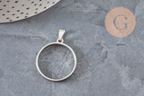 Stainless steel 304 round flat pendant with open back, platinum colored, 28mm, x1 (G11187)