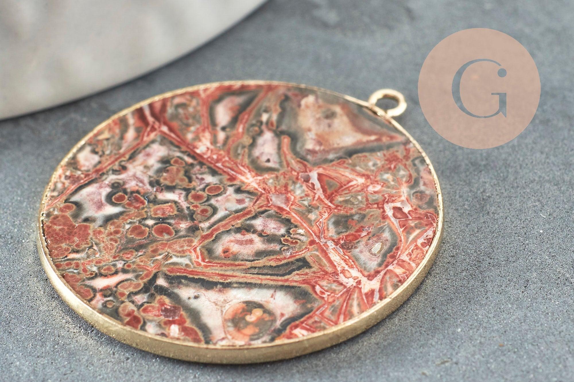 Pendentif rond agate folle naturelle 32mm, x1 (G2985)
