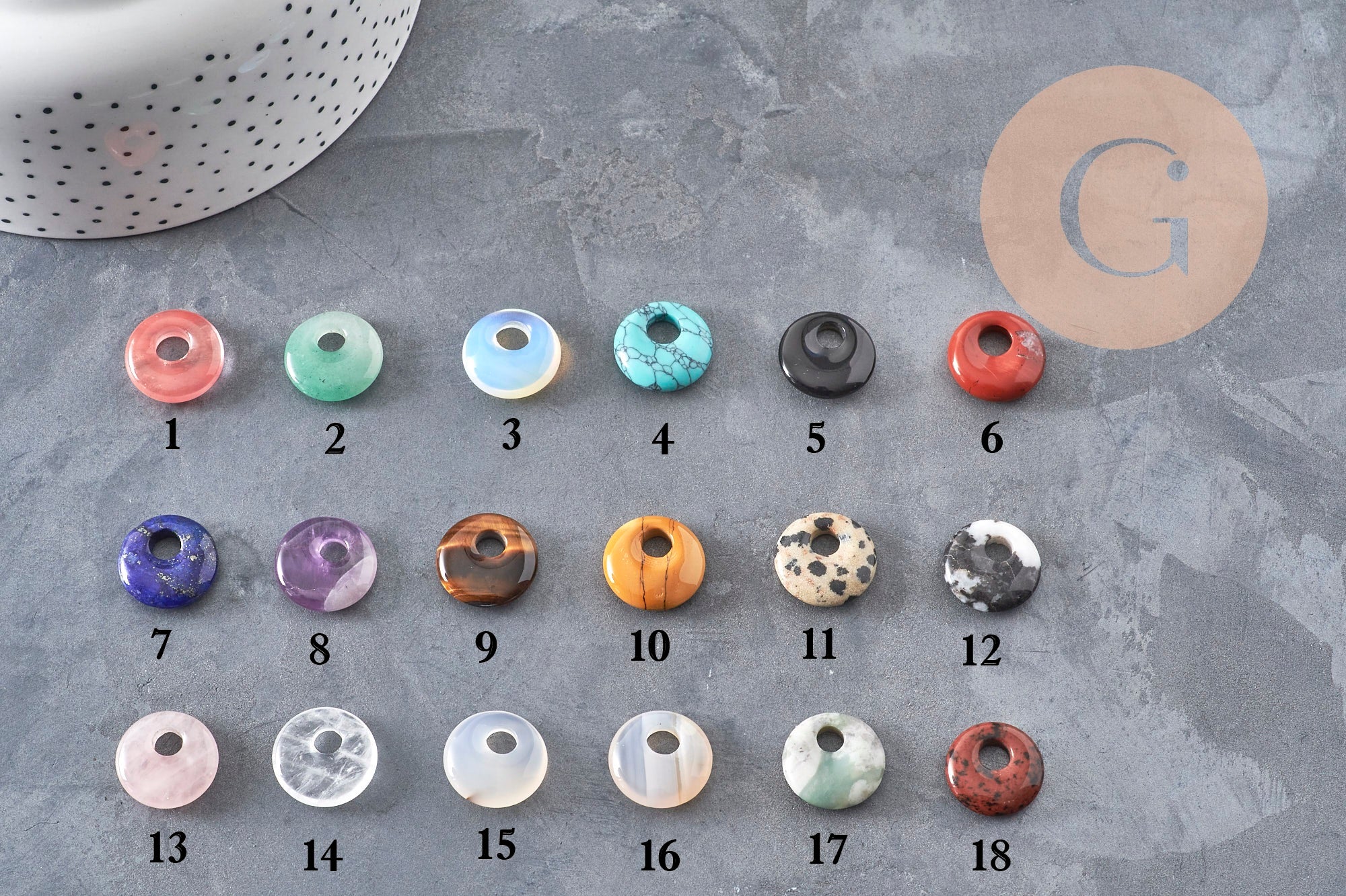 Pendentif rond avec trou pierre naturelle 18mm, x1 (G11067)