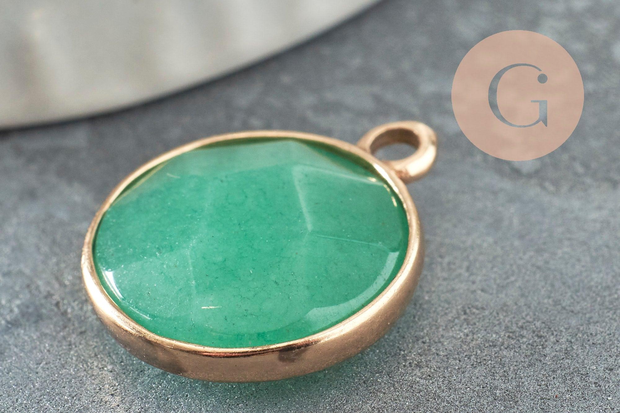 Pendentif rond aventurine naturelle verte laiton doré 20mm, x1 (G1422)