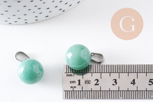Pendentif rond aventurine verte naturelle acier inoxydable platine 17mm, x1 (G10069)