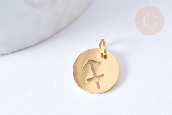 Pendentif rond constellation acier 304 inoxydable doré IP 12x1mm, x1 (G7506)