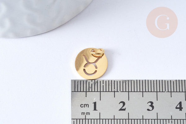 Pendentif rond constellation acier 304 inoxydable doré IP 12x1mm, x1 (G7506)