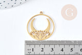 Pendentif rond croissant de lune nénuphar acier 201 doré inoxydable 32mm, x1 (G8814)