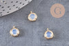 Pendentif rond doré 24 carats cristal opalite,pendentif cristal, pendentif doré,cristal opalite,création bijoux,10mm, x1 (G6001)