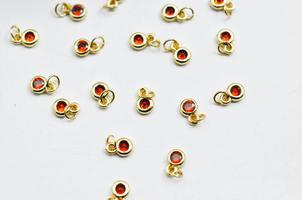 Pendentif rond doré 24 carats zircon rouge, pendentif cristal, pendentif doré cristal, création bijoux,6.5mm, les 5 G4676