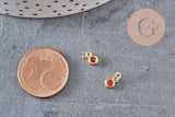 Pendentif rond doré 24 carats zircon rouge, pendentif doré cristal, création bijoux,6.5mm, x5 (G4676)