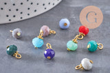 Pendentif rond doré carats cristal multicolore, pendentif doré cristal, 12mm, X10 (G5251)