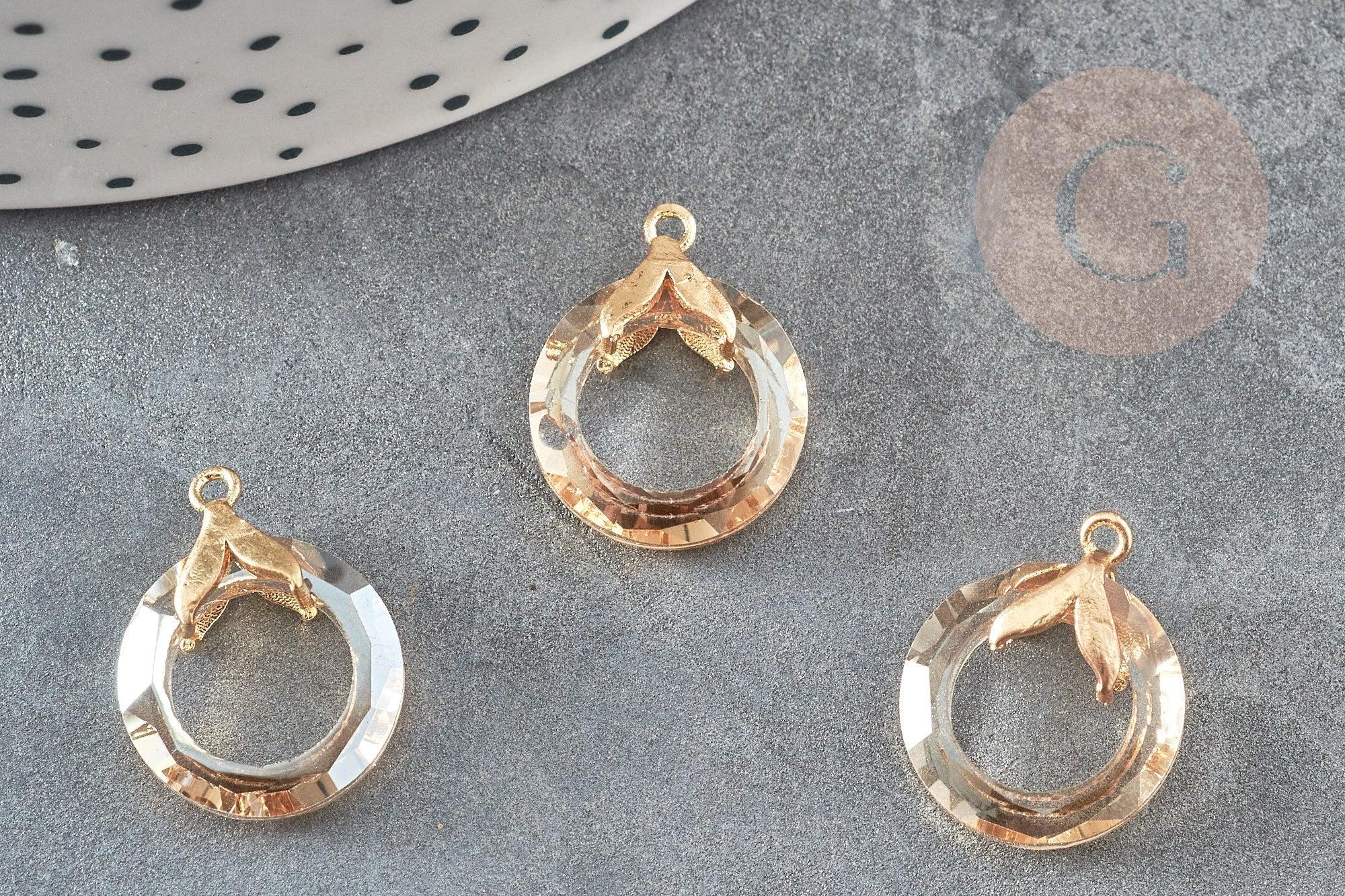 Pendentif rond doré cristal beige irisé 17mm, x1 (G3517)