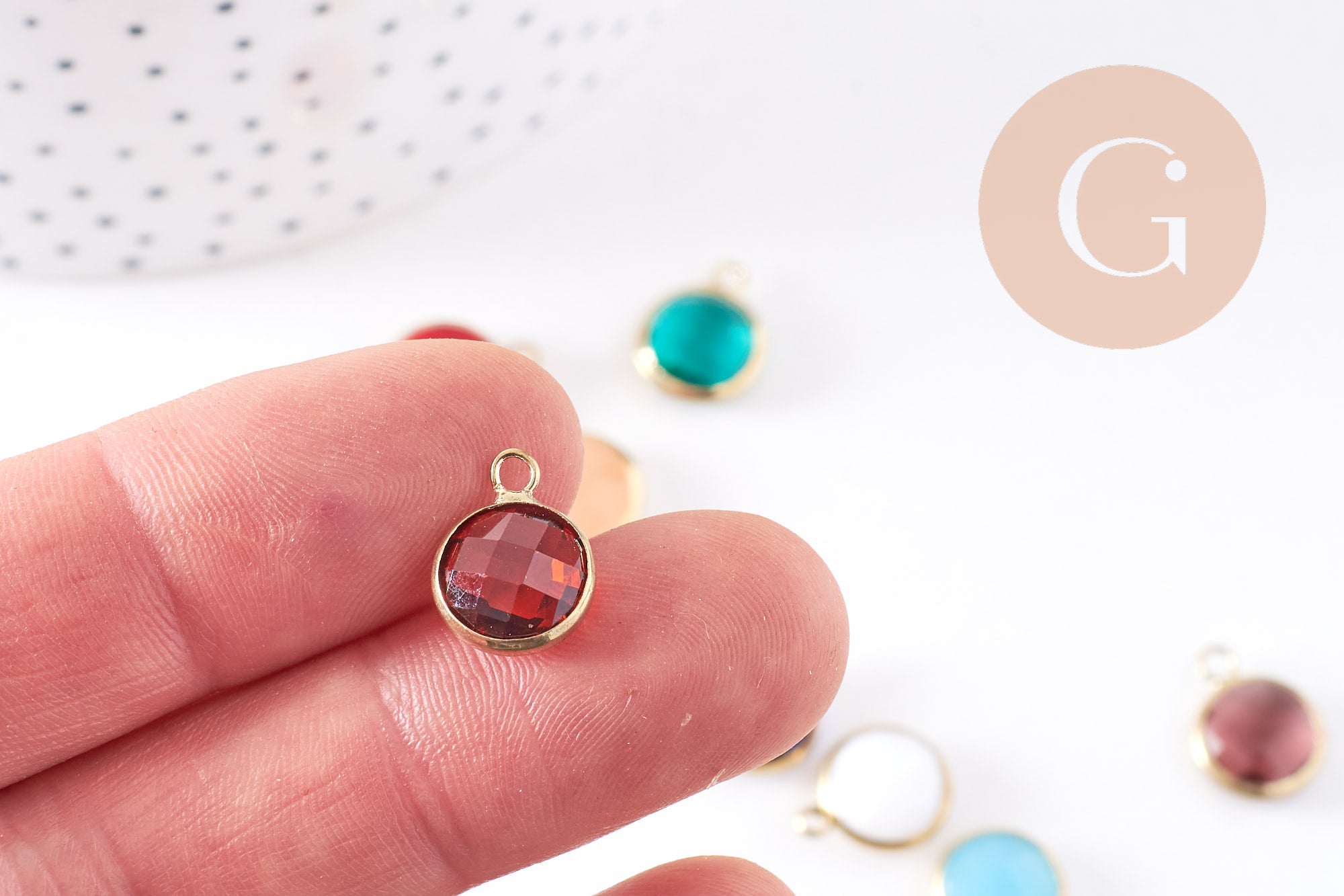 Pendentif rond doré cristal, cristal coloré,14mm, x1 (G2024)