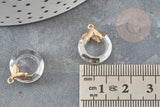 Pendentif rond doré cristal gris irisé, pendentif cristal coloré, 17mm, x1 (G3543)