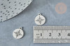Pendentif rond étoile acier platine 304 inoxydable 14mm, création bijoux acier inoxydable x1 G8013