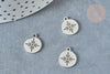 Pendentif rond étoile acier platine 304 inoxydable 14mm, création bijoux acier inoxydable x1 G8013