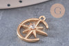 Pendentif rond étoile du nord laiton doré 18K zircon 18mm, un pendentif doré avec cristaux pour création bijoux, x1 G5514