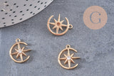 Pendentif rond étoile du nord laiton doré 18K zircon 18mm, un pendentif doré avec cristaux pour création bijoux, x1 G5514