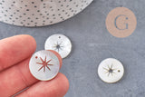 Pendentif rond étoile nacre naturelle beige marron 20mm, x5 (G2179)