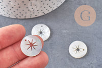 Pendentif rond étoile nacre naturelle beige marron 20mm, x5 (G2179)