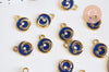 Pendentif rond étoiles de lune émaillé bleu zamac or zircon 13mm, x1 (G5917)