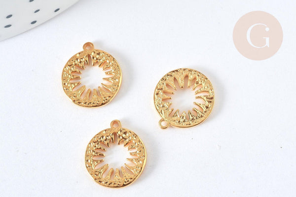 Pendentif rond fleur acier 304 doré 16mm, Pendentif fin et léger création de bijoux acier, x1 G7381