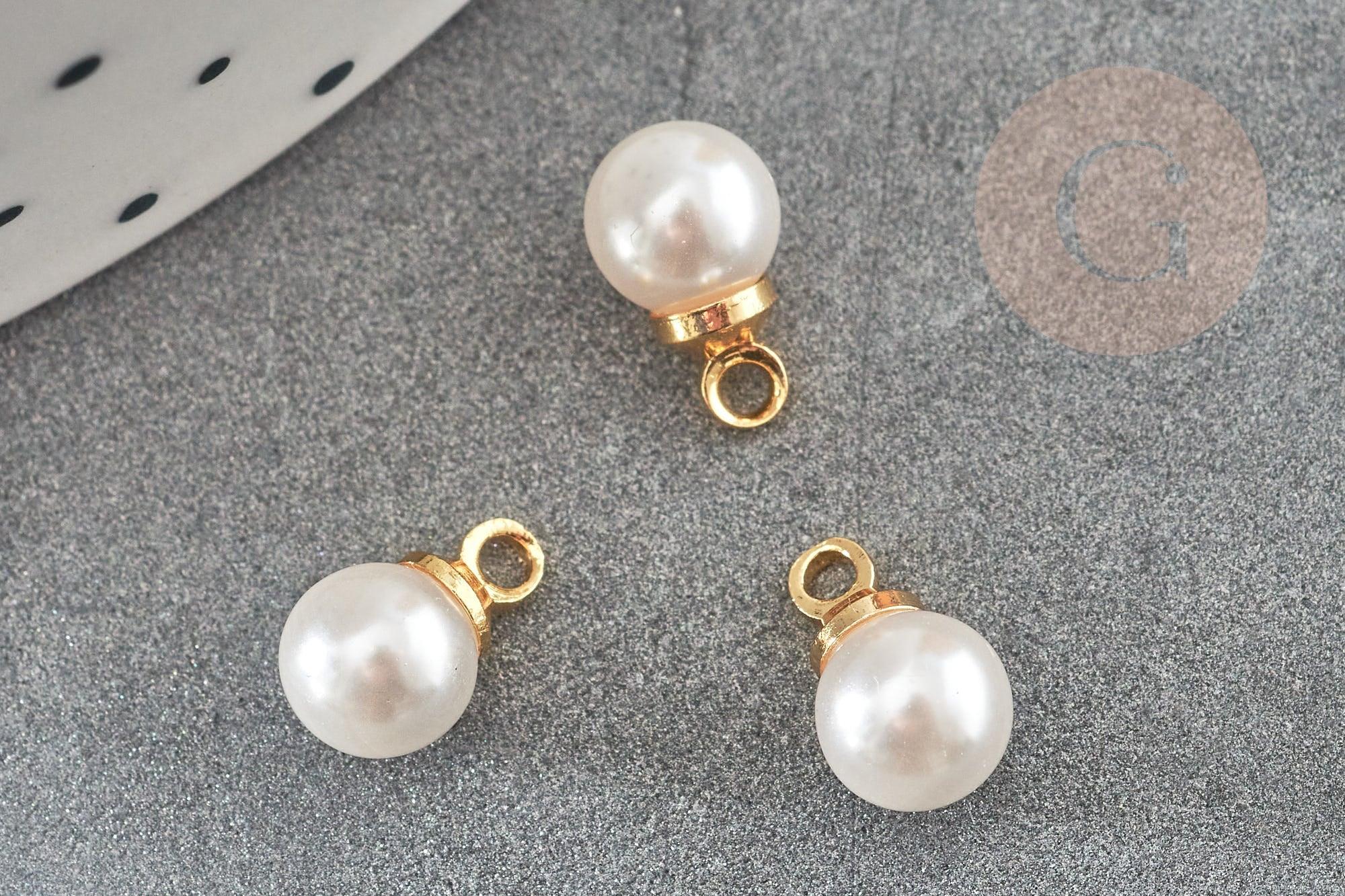 Pendentif rond imitation perle laiton doré 18K 10mm,x2 (G9365)