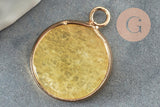 Pendentif rond jade naturel jaune 20.5mm, x1 (G2172)