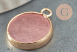 Pendentif rond jade rose naturel laiton doré 20.5mm, x1 (G4288)