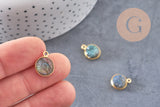 Pendentif rond labradorite naturelle sculptée argent 925 doré 18K 13mm, x1 (G10842)