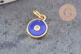 Pendentif rond laiton doré 18K émaillé et zircon 10mm, x1 (G3474)
