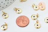 Pendentif rond laiton doré oeil protecteur émail blanc 12.5mm, Pendentif en métal doré pour la création de bijoux, x1 G5681