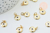 Pendentif rond laiton doré oeil protecteur émail blanc 12.5mm, Pendentif en métal doré pour la création de bijoux, x1 G5681