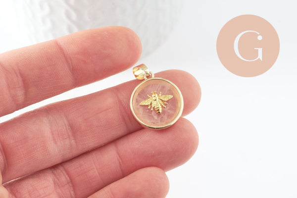 Pendentif rond lapis amazonite quartz rose, un pendentif pour la creation de bijoux pierre naturelle,21.5mm, x1 (G3159)