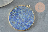 Pendentif rond lapis lazulis naturel laiton doré 32-34mm, x1 (G3642)