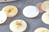 Pendentif rond nacre flamand rose, pendentif éléphant,coquillage blanc,coquillage naturel,création bijoux,16mm,1 trou x10 (G0481)