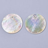 Pendentif rond nacre naturelle blanche irisé 25mm, x10 (G3010)